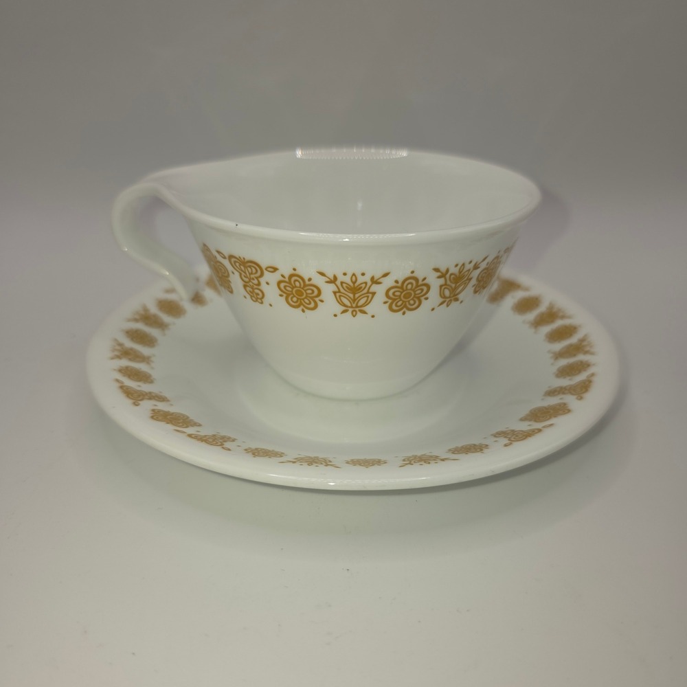 Vintage Lot of 6 Corelle Butterfly Gold Teacup and Saucer Sets MCM Floral 1970s